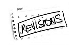 "Revisions" written on a calendar